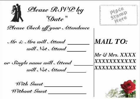 RSVP Wedding cruise card back cover red rose design