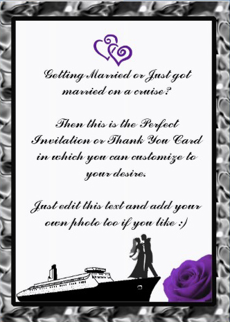 Wedding Invitation, thank you, cruise card cover deep purple heart rose design